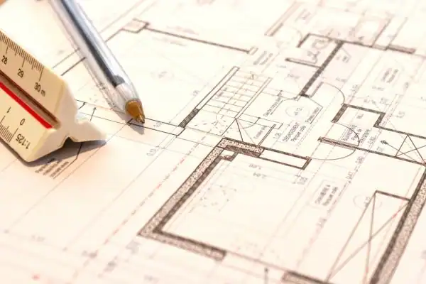 Image of architect Harlow drawings